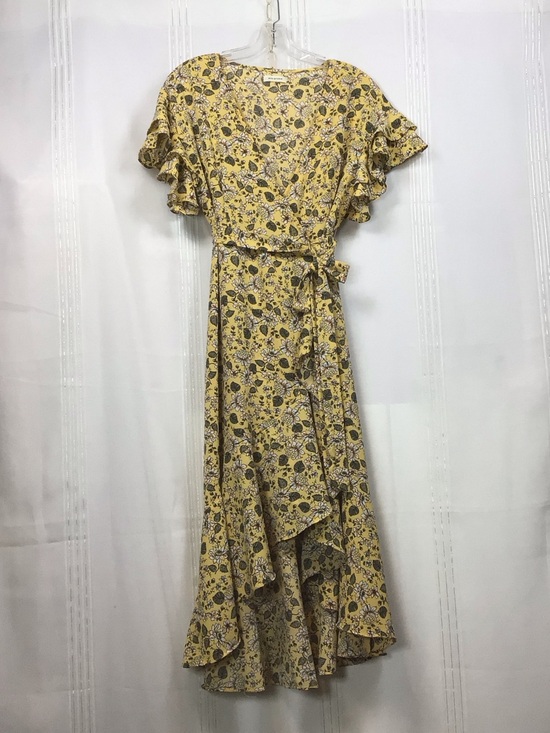 Max Studio Dresses & Skirts - Max Studio Yellow Floral High-Low Flutter Sleeve Full Wrap Dress Sz.M